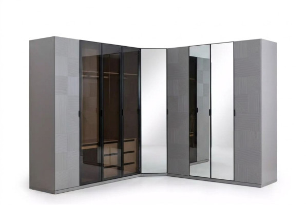 Eckschrank Kleiderschrank Schrank Luxus Holz Design Möbel Schlafzimmer Grau
