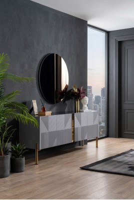 Sideboard Spiegel Set Italienischer Stil 2tlg. Wohnzimmer Holz Kommode Schrank