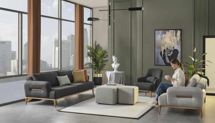 Sofagarnitur 431 Sitz 2x Hocker Sofa Set 5tlg Luxus Wohnzimmer Wohnen