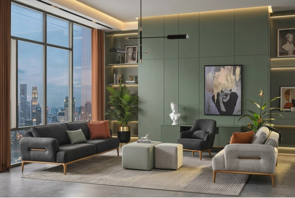 Sofagarnitur 431 Sitz 2x Hocker Sofa Set 5tlg Luxus Wohnzimmer Wohnen