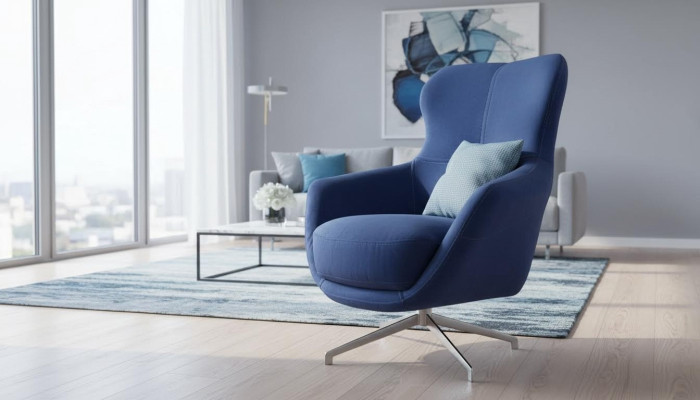 Sessel Farbe Blau bequem mittelweich Luxuriös für Wohnzimmer Relax Club