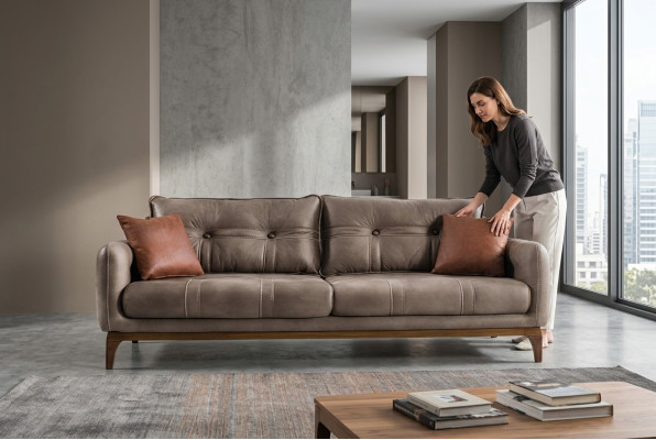 Sofas Couchen Dreisitzer Designer Couch Sofa Polster Möbel Braun Wohnen