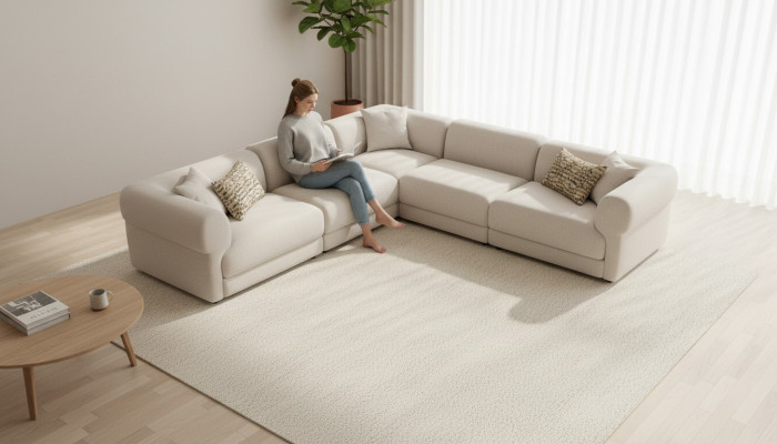 Ecksofa Beige Wohnzimmer Sofa Couch L-Form Modern Möbel Textil