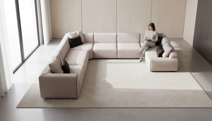 Ecksofa U-form Wohnzimmer Sofa Couch Beiges Polstersofa Wohnlandschaft