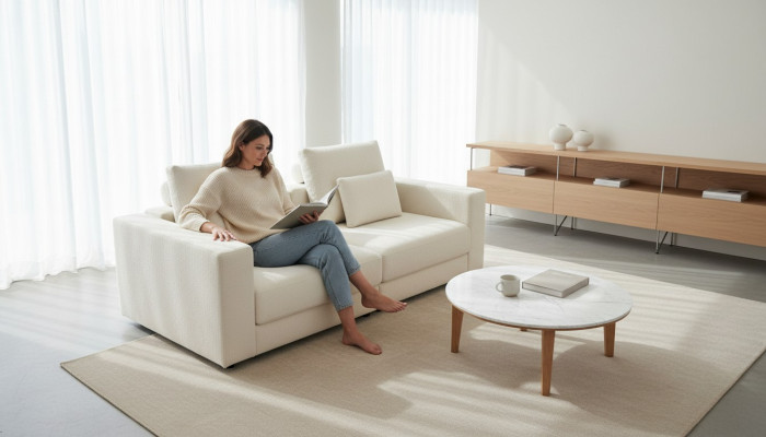 Weißes Polstersofa Moderne Couch Dreisitzer Textilöbel Holzgestell Neu