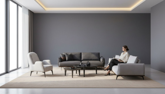 Sofagarnitur Dreisitzer Sessel Set Design Modern Polstersofa Textil