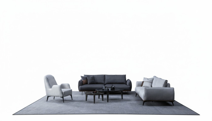 Sofagarnitur Dreisitzer Sessel Set Design Modern Polstersofa Textil
