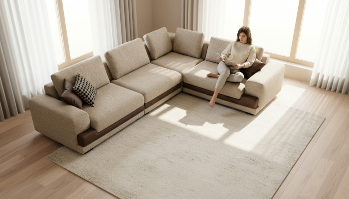 Beiges Ecksofa Polster Eckgarnitur L-Form Sofa Moderne Wohnlandschaft Couch
