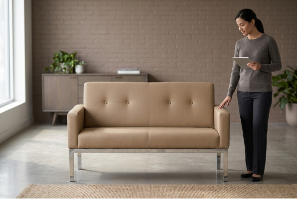 Beiger Zweisitzer Büromöbel Polstersofa Holzgestell Textil Einrichtung