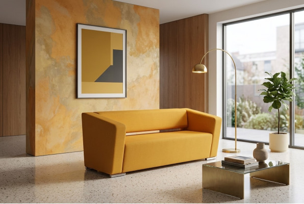 Oranger Dreisitzer Büromöbel Arbeitszimmer Couch Luxus Textilsofa