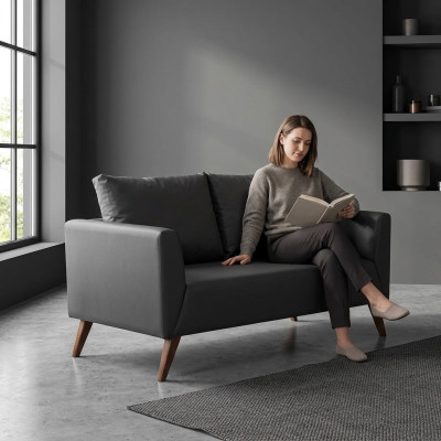Stilvoller Zweisitzer Moderne Schwarze Couch Arbeitszimmermöbel Office