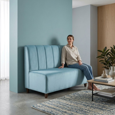 Blauer Zweisitzer Arbeitszimmer Sofa Textilcouch Moderne Sitzmöbel