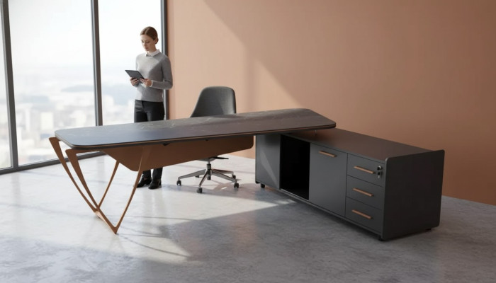 Büromöbel Eckschreibtisch mit Schubladen Moderner Arbeitszimmer Tisch