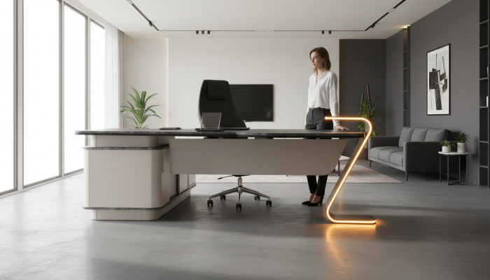 Schreibtisch LED Beleuchtet Design Tisch Büro Einrichtung Tische 250cm
