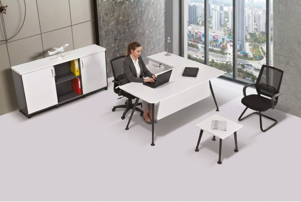 Weißer Eckschreibtisch Arbeitszimmermöbel Büroschrank Couchtisch Tisch 3tlg