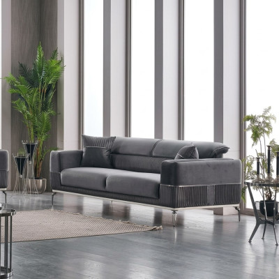 Grau Sofa 3 Sitz Dreisitzer Luxus Couch Grau Möbel Polster Textil Samt