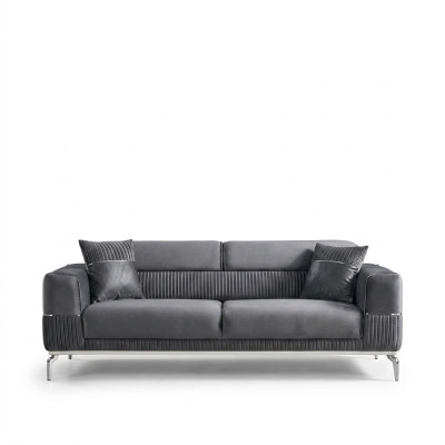 Grau Sofa 3 Sitz Dreisitzer Luxus Couch Grau Möbel Polster Textil Samt