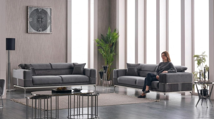 Graue Designer Couch Club Möbel Couchen 3+3 Sitzer Polster 230cm Sofas