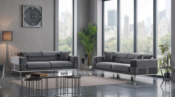Graue Designer Couch Club Möbel Couchen 3+3 Sitzer Polster 230cm Sofas