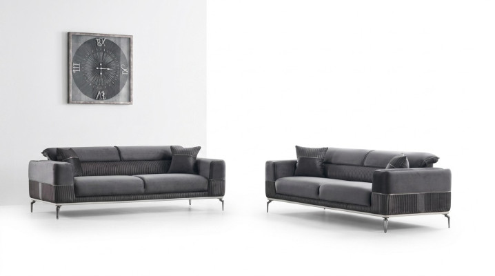 Graue Designer Couch Club Möbel Couchen 3+3 Sitzer Polster 230cm Sofas