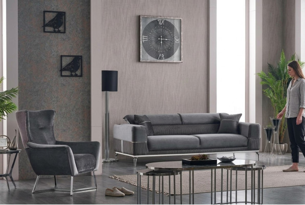 Sofa Set 2 tlg Wohnzimmer Komplett Sofagarnitur 3+1 Sitzer Polster Möbel Textil