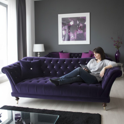 Chesterfield 3 Seater Elegant Sofas Textile Couch Luxury Blue Sofa