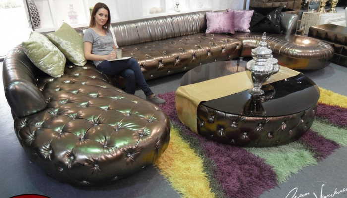 Chesterfield Ecksofa U Form Luxus Couch Wohnlandschaft Gold Eckgarnitur