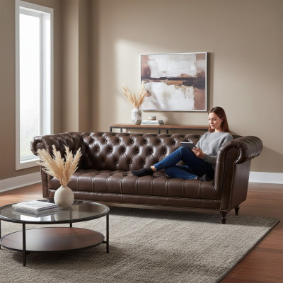 Sofa 4 Sitzer Chesterfield Couch Luxus 245cm Ledersofa Couchen Möbel