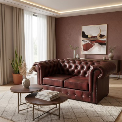 Sofa Chesterfield 2 Sitzer Leder Lounge Couchen Sofas Braun Modern