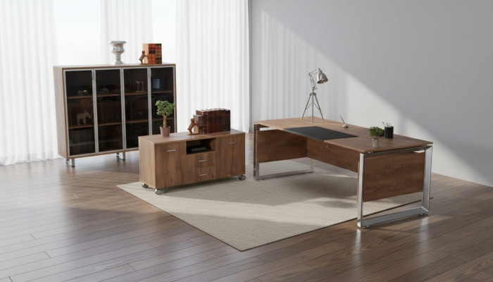 Büromöbel Set braun Schreibtisch Kommode Aktenschrank 3tlg. Set Möbel