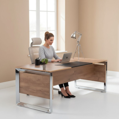 Moderner Brauner Schreibtisch Büro Möbel Holz Arbeitszimmer Design Stil