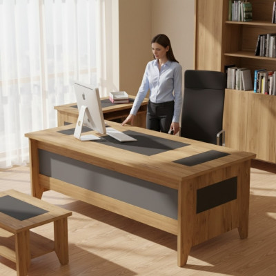 Moderner Brauner Schreibtisch Luxus Erweiterbare Möbel Holz Büro Neu