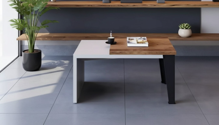 Moderner Zweifarbiger Couchtisch Luxus Beistelltisch Büro Holzmöbel