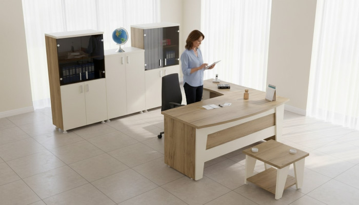 Büromöbel Eckschreibtisch Schreibtisch Couchtisch 3x Aktenschranke 6tlg