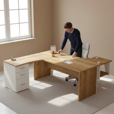 Brauner Eckschreibtisch Exklusives Design Bürotisch Arbeitszimmer Möbel