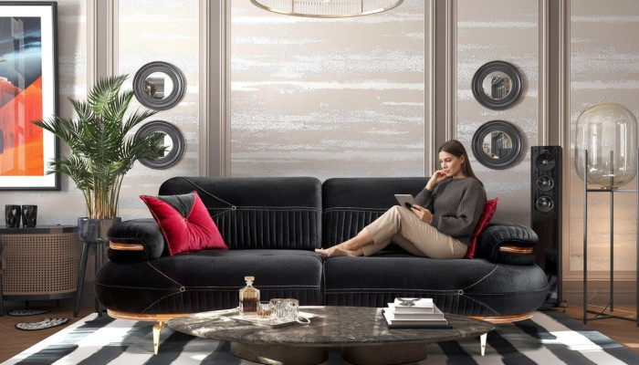 Exklusives 3-Sitzer-Sofa modernes neues Textildesign Wohnzimmer