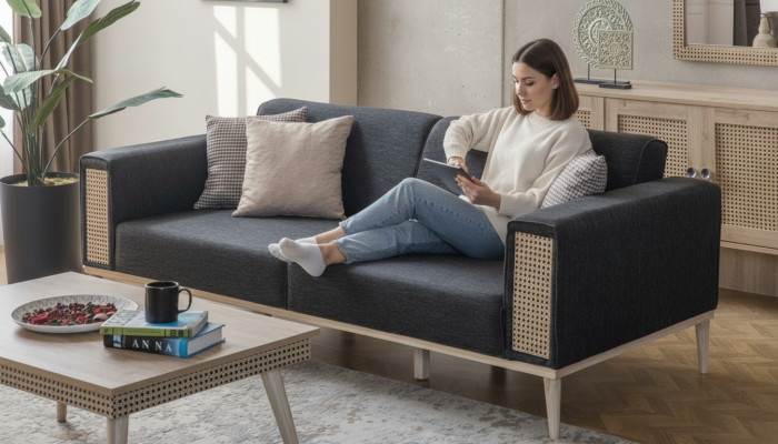 Sofa 3-Sitzer Hochwertiges Design modernes Textilsofa Wohnzimmer