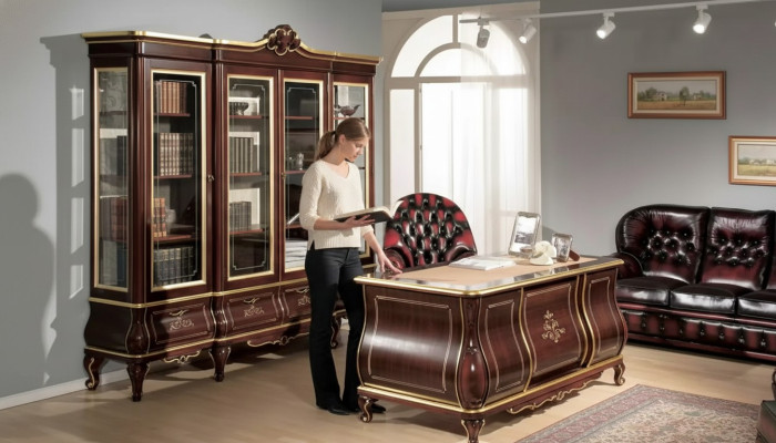 Klassische Büro Einrichtung Schreibtisch Bücherregal 4 tlg Holzmöbel