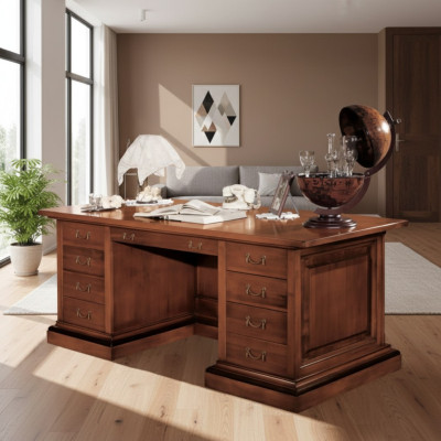 Brauner Massivholz Schreibtisch Klassische Büromöbel Arbeitszimmer Tisch