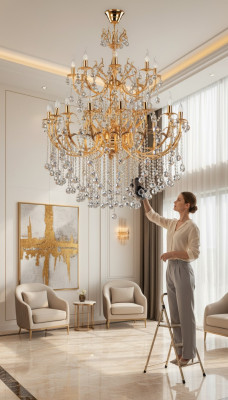 Königlicher Luxus Kronleuchter Deckenleuchter Gold Deckenlampe Lüster Kristall