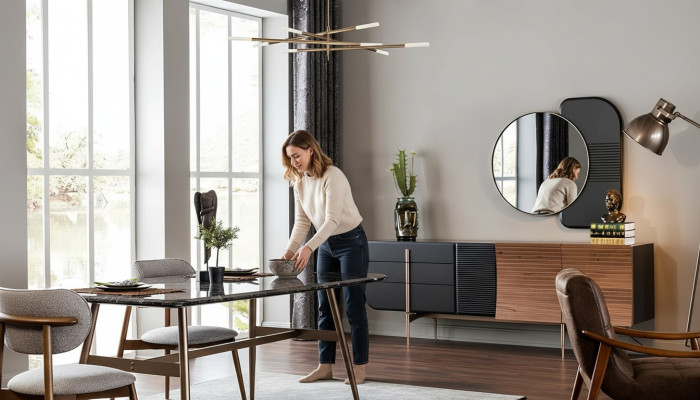 Esstisch Essgruppe Esszimmer Stühle Sideboard Set 7tlg Marmor Schwarz