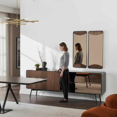Sideboard Kommode Anrichte Spiegel Holz Modern Braun Set Garnitur