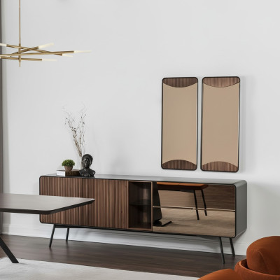 Sideboard Kommode Anrichte Spiegel Holz Modern Braun Set Garnitur