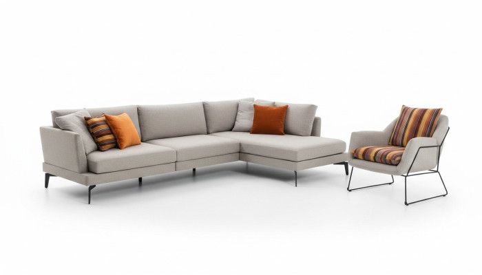 Sofagarnitur L-Form Couch Sessel Grau Sofa Modern Möbel Ecksofa Set Neu
