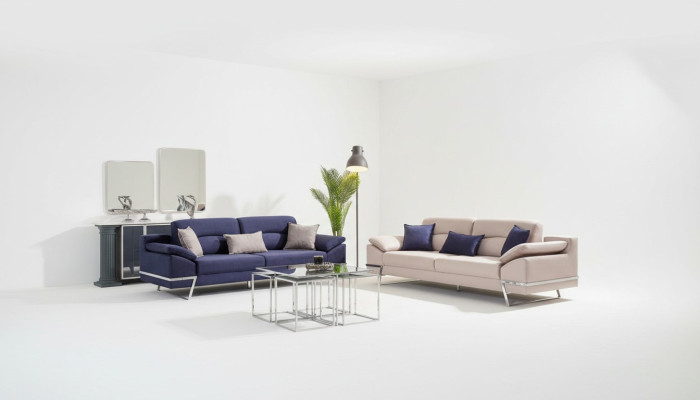 Dreisitzer Garnitur Sofagarnitur 33 Sitzer Stoff Luxus Blau Set GArnituren