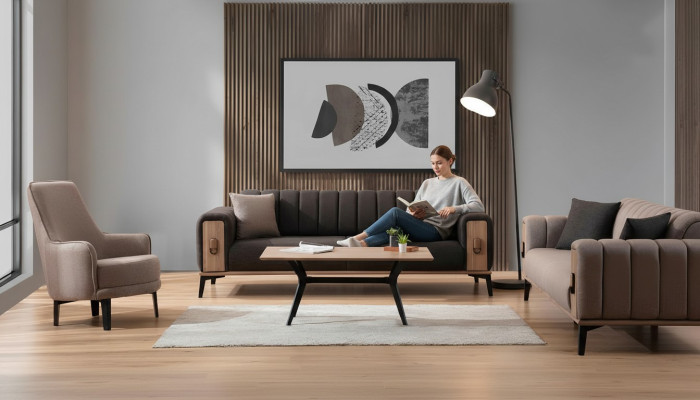 Moderne Couchgarnitur Dreisitzer Sessel Stoffgarnitur Luxus Sofas Möbel