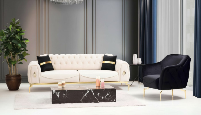 Chesterfield Edelstahlmöbel Luxus Sofagarnitur Dreisitzer Sitzgruppe