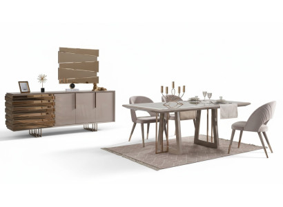 Luxus Essecke Essgruppe Esszimmer Esstisch Stühle Beige Holz Set 8tlg