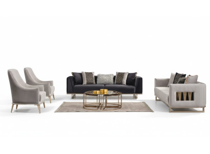 Sofagarnitur Couchgarnitur Dreisitzer Sessel Grau Stoffsofa Set 3tlg