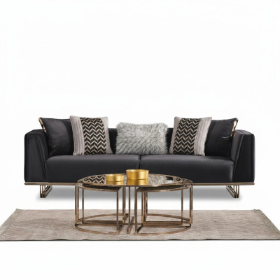 Dreisitzer Sofa Polstersofa Moderne Blau Sofas Stoffsofa Holz Stoff